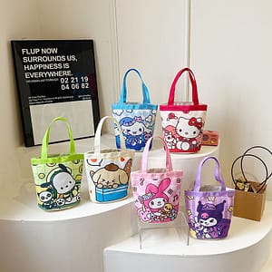 Cute illustration 2024 sweet bucket handbag canvas bag Korean style girl mommy bento to work carry bag