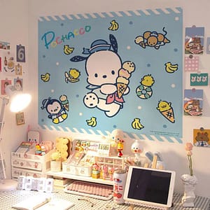Sanrio Ins Background Cute Pacha Dog Hanging Cloth Melody Kulomi Laurel Dog Door Dormitory Wall Clothing Breakfast