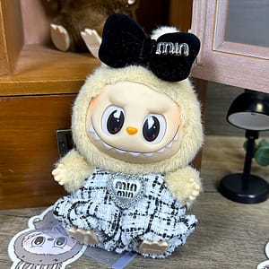 Labubu sat in party clothes for one or two generations of clothes plush glued face